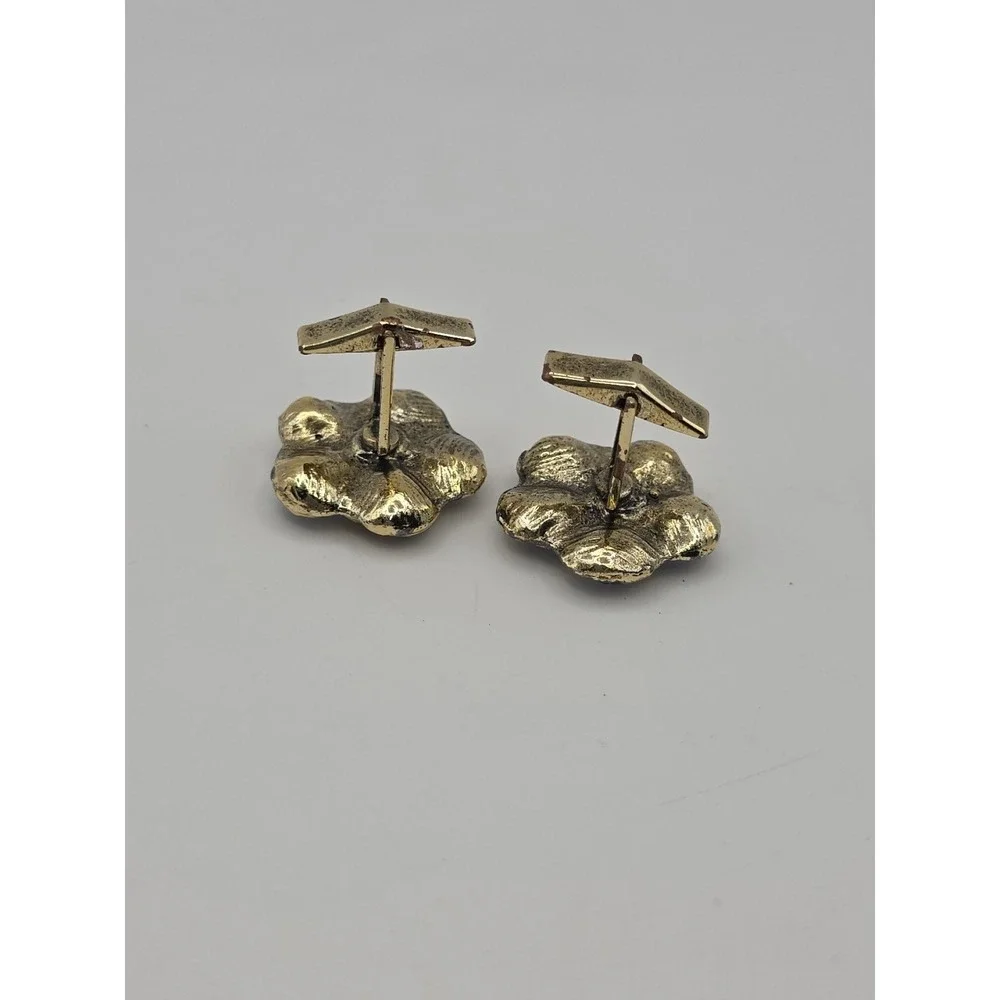 Vintage Blue Teardrop Rhinestone Flower Gold Tone Cufflinks Groovy Retro Funky